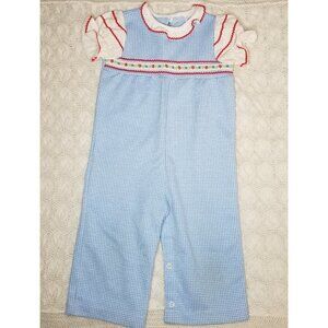 Carter's girls checkered one piece suit blue ivory size 18 months made in USA
